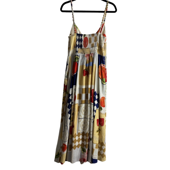 NWT Caroline Constas Linen blend Maxi Dress S White Blue Fruit Print - Picture 5 of 12